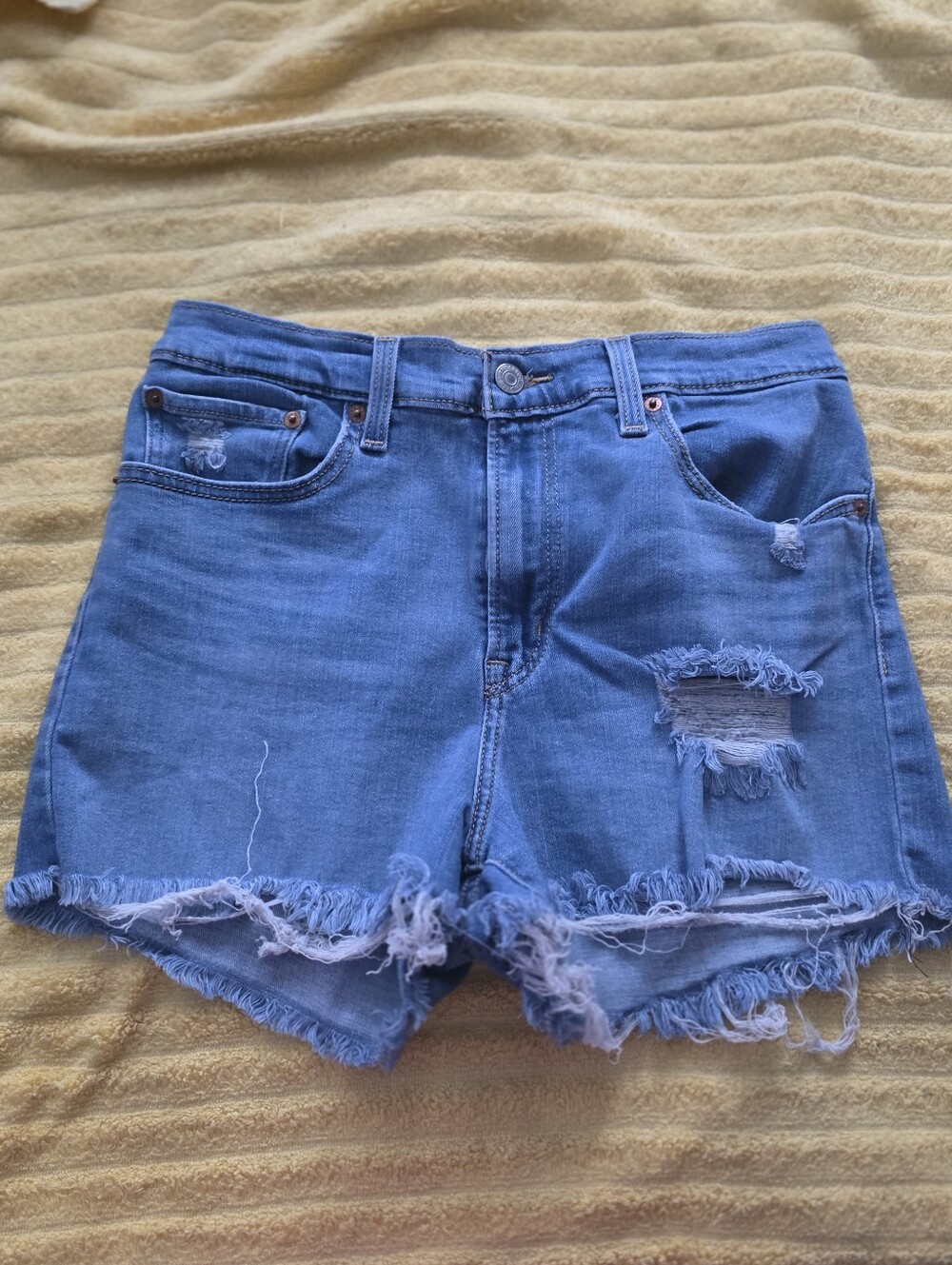Levi's Classic Blue Denim Cutoff Shorts with Frayed Hem